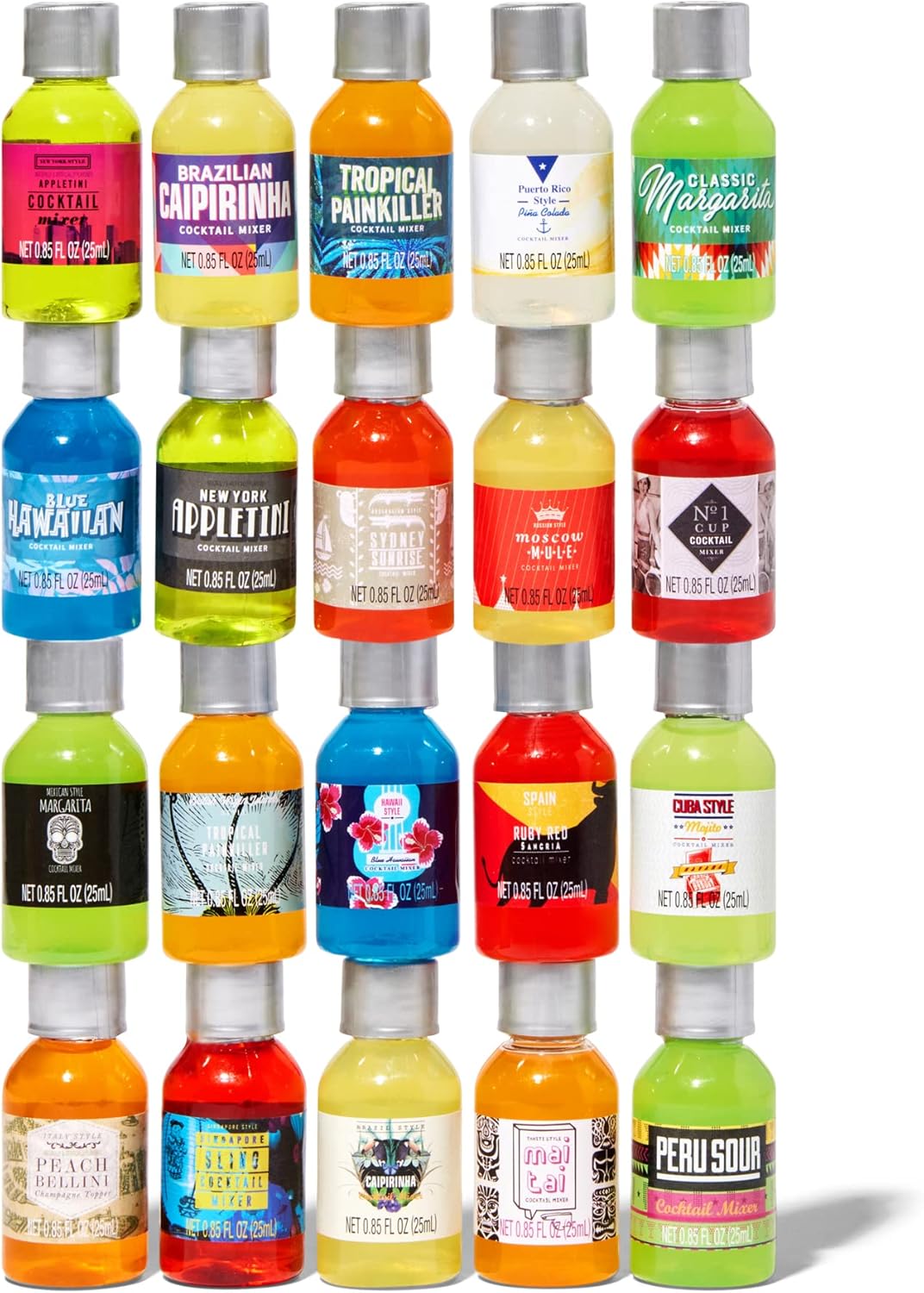 Thoughtfully Cocktails, Mix and Match Mini Sampler Cocktail Mixer Set, Vegan and Vegetarian, Tropical and Classic, Set of 20 (Contains NO Alcohol)