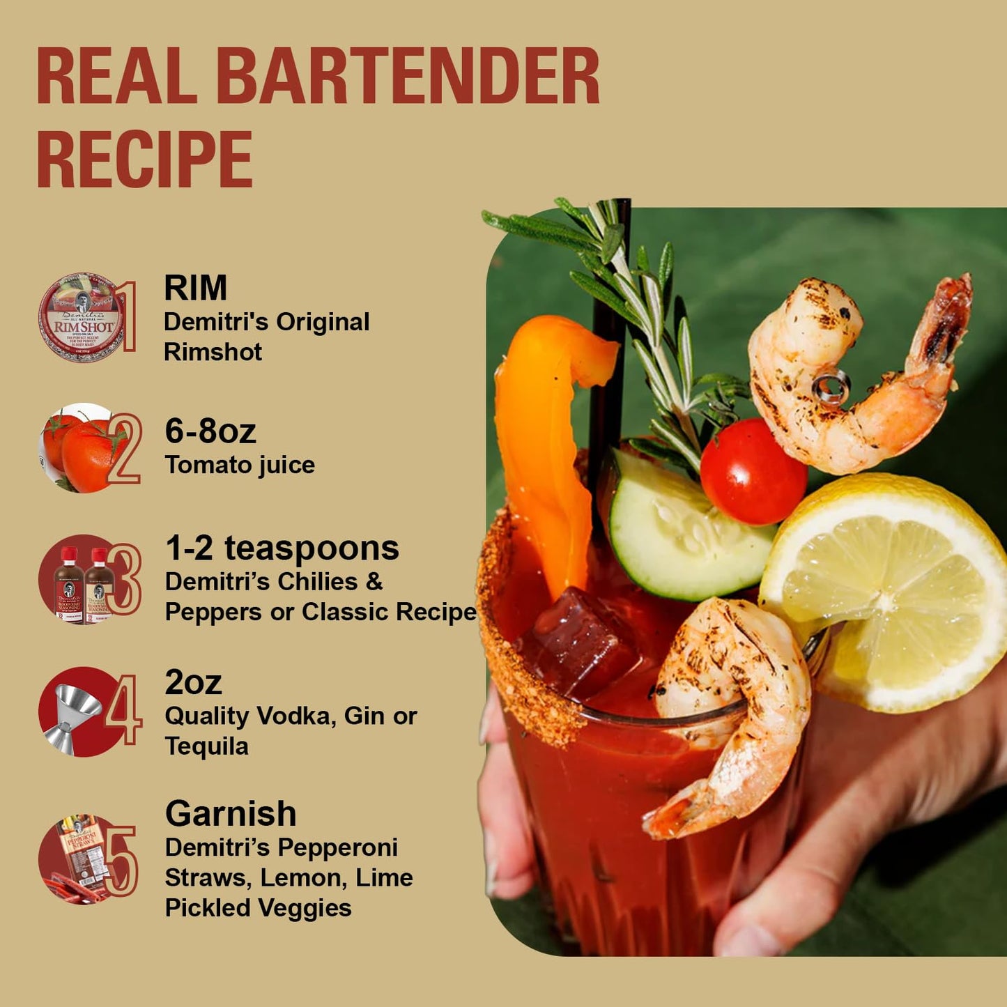 Demitri's Bloody Mary Seasoning Classic Recipe Mix & Chilies and Peppers Mix Bundle - Concentrated Drink Mixers - Perfect for Home Brunch Parties & Cocktails - 8oz Bottle (1 Unit Of Each)