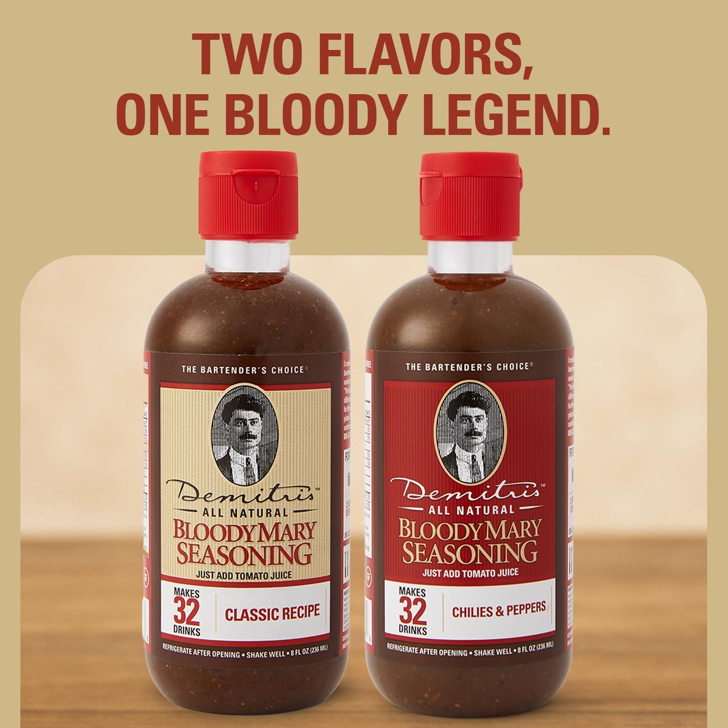 Demitri's Bloody Mary Seasoning Classic Recipe Mix & Chilies and Peppers Mix Bundle - Concentrated Drink Mixers - Perfect for Home Brunch Parties & Cocktails - 8oz Bottle (1 Unit Of Each)