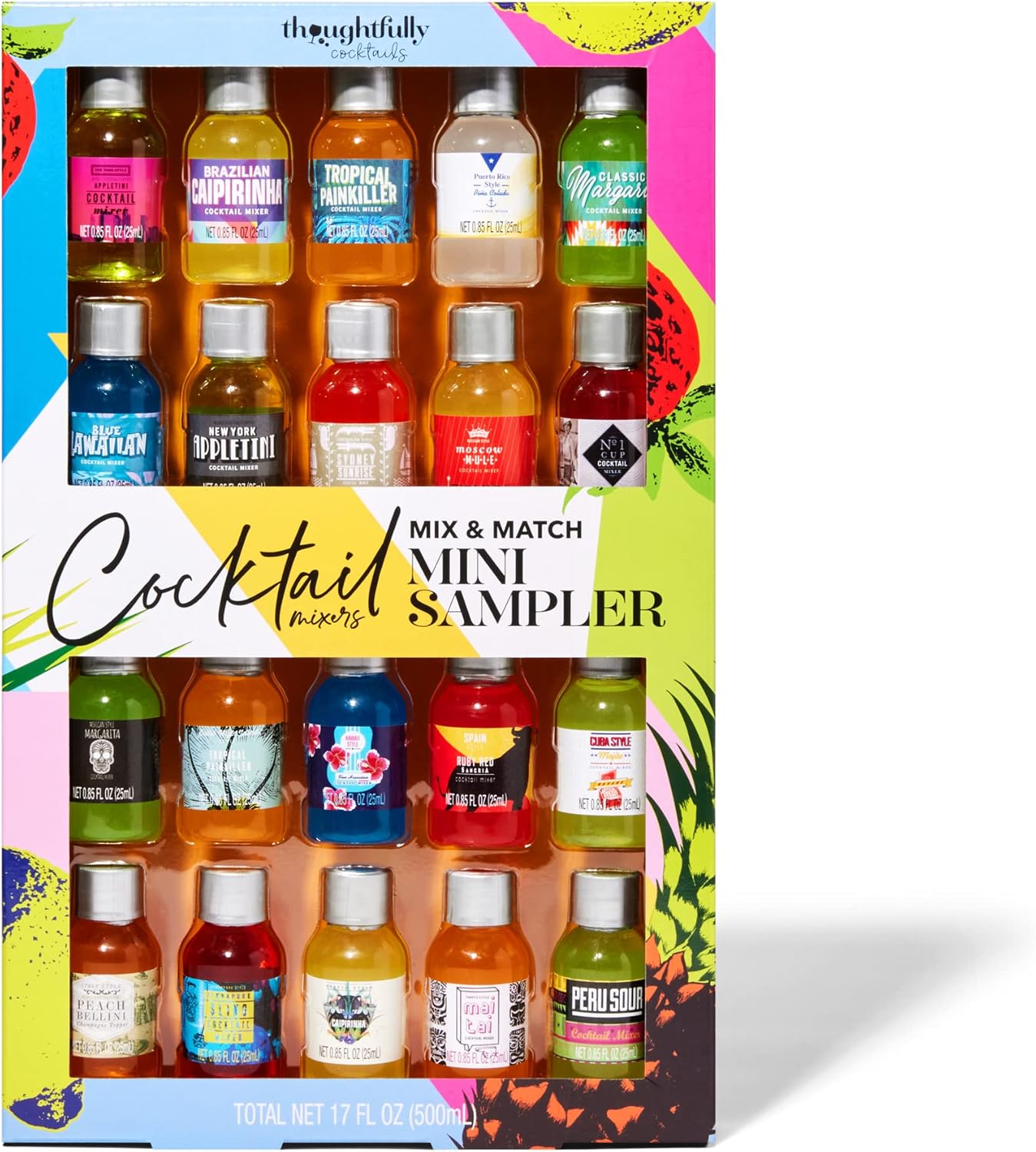 Thoughtfully Cocktails, Mix and Match Mini Sampler Cocktail Mixer Set, Vegan and Vegetarian, Tropical and Classic, Set of 20 (Contains NO Alcohol)