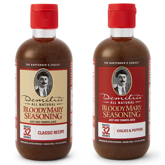 Demitri's Bloody Mary Seasoning Classic Recipe Mix & Chilies and Peppers Mix Bundle - Concentrated Drink Mixers - Perfect for Home Brunch Parties & Cocktails - 8oz Bottle (1 Unit Of Each)